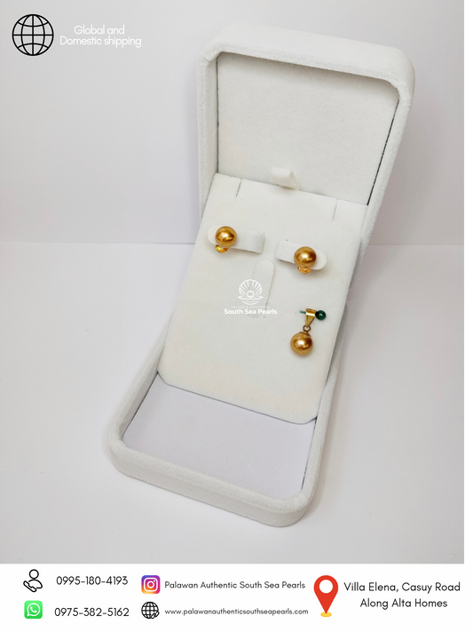 8.1mm to 8.4mm Palawan Authentic Deep Golden Color South Sea Pearl Sets in 14k Real Gold Settings