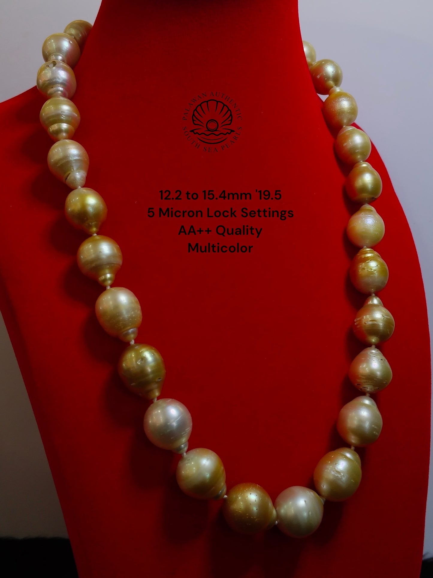 12.2 to 15.4mm Palawan Authentic Multicolor South Sea Pearl Choker in 5 Micron Lock Settings