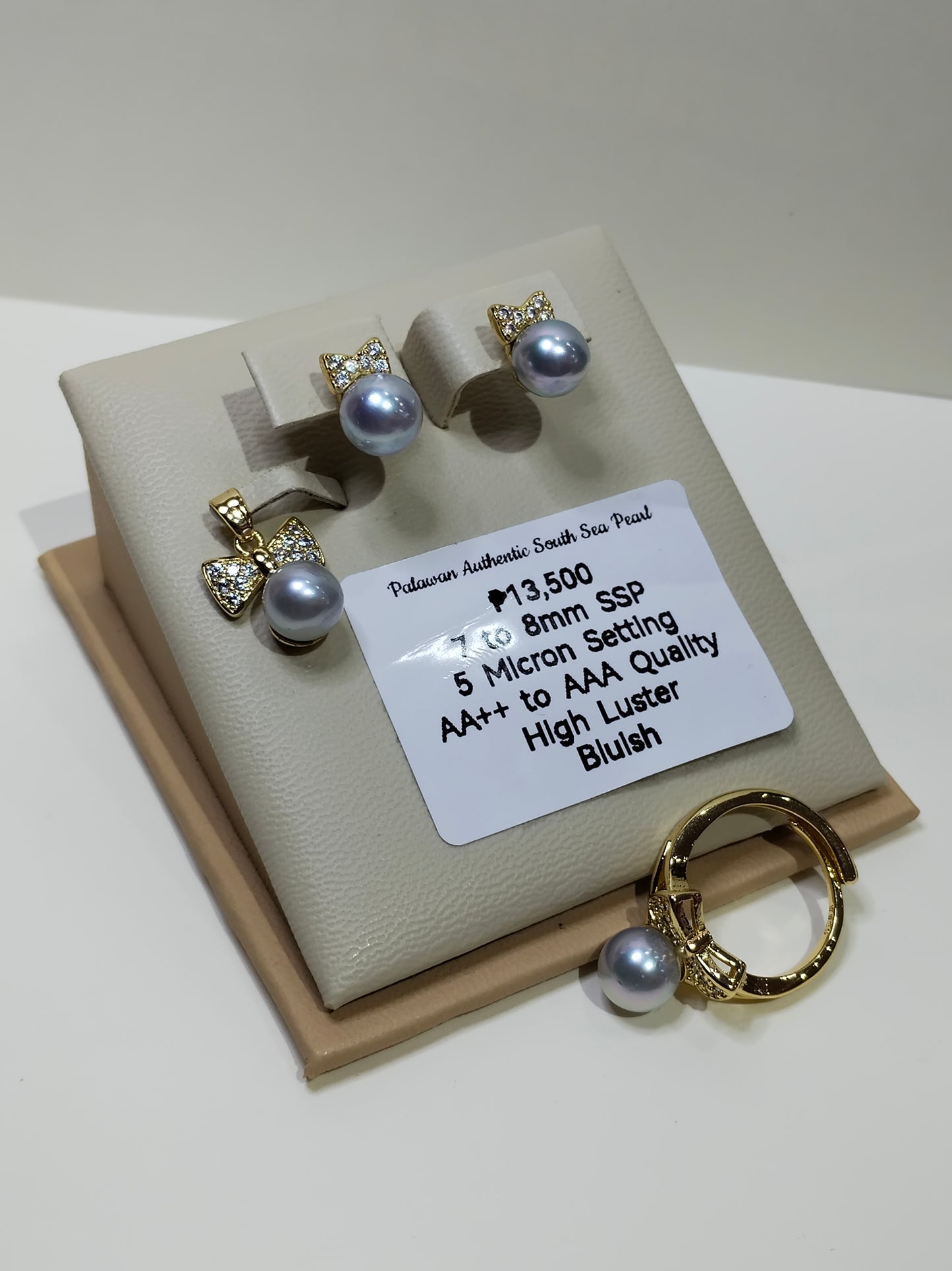 7 to 8mm Authentic Bluish Color South Sea Pearl Set in 5 Micron Settings