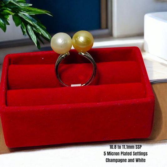 New Arrival! 10.8mm to 11.1mm Authentic South Sea Pearls Ring in 5 Micron Plated Settings