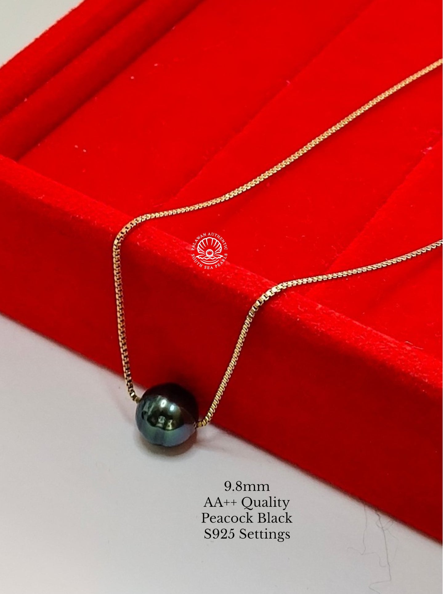 9.8mm Palawan Authentic Peacock Black Color South Sea Pearl Floating Necklace in S925
