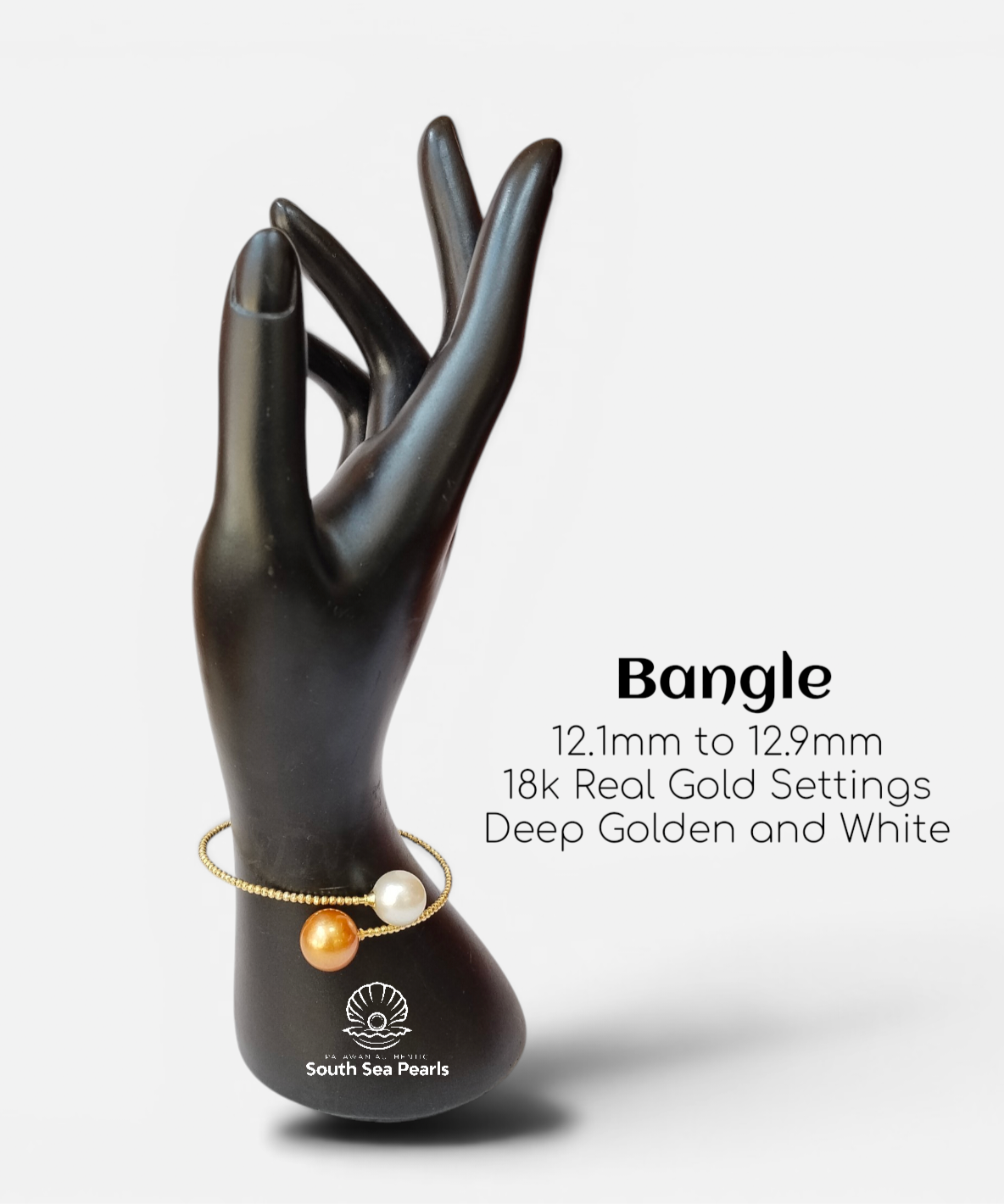 12.1mm to 12.9mm Palawan Authentic Deep Golden and White Color South Sea Pearl Bangles in 18k Real Gold Settings