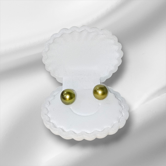 10.5 to 10.7mm Authentic Pistachio Green Color South Sea Pearl Earrings in S925 Settings