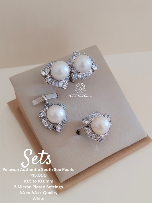 10.5 to 10.6mm Authentic White South Sea Pearl Set in 5 Micron Settings