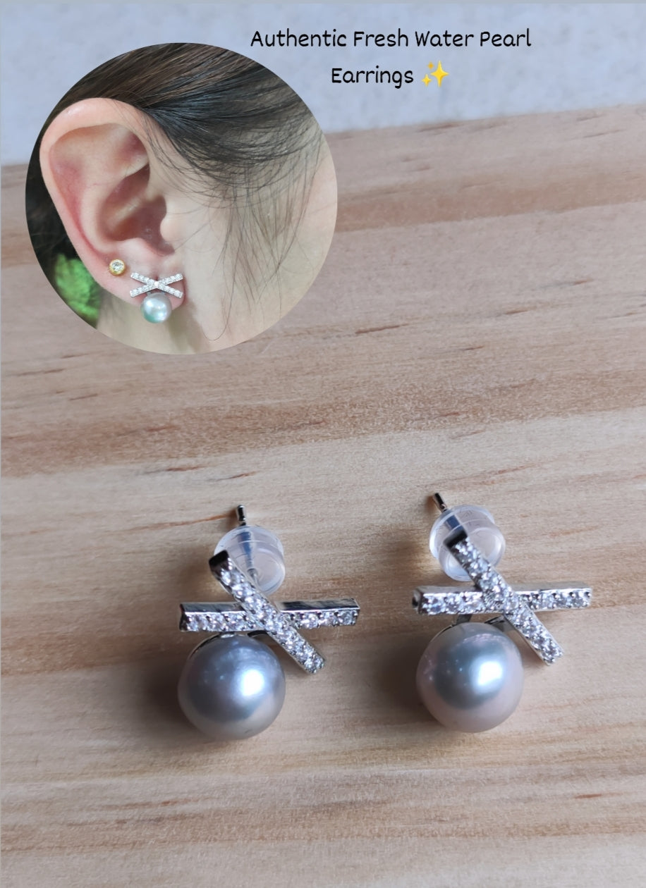 Authentic Fresh Water Pearl Earrings in 5 Micron Settings