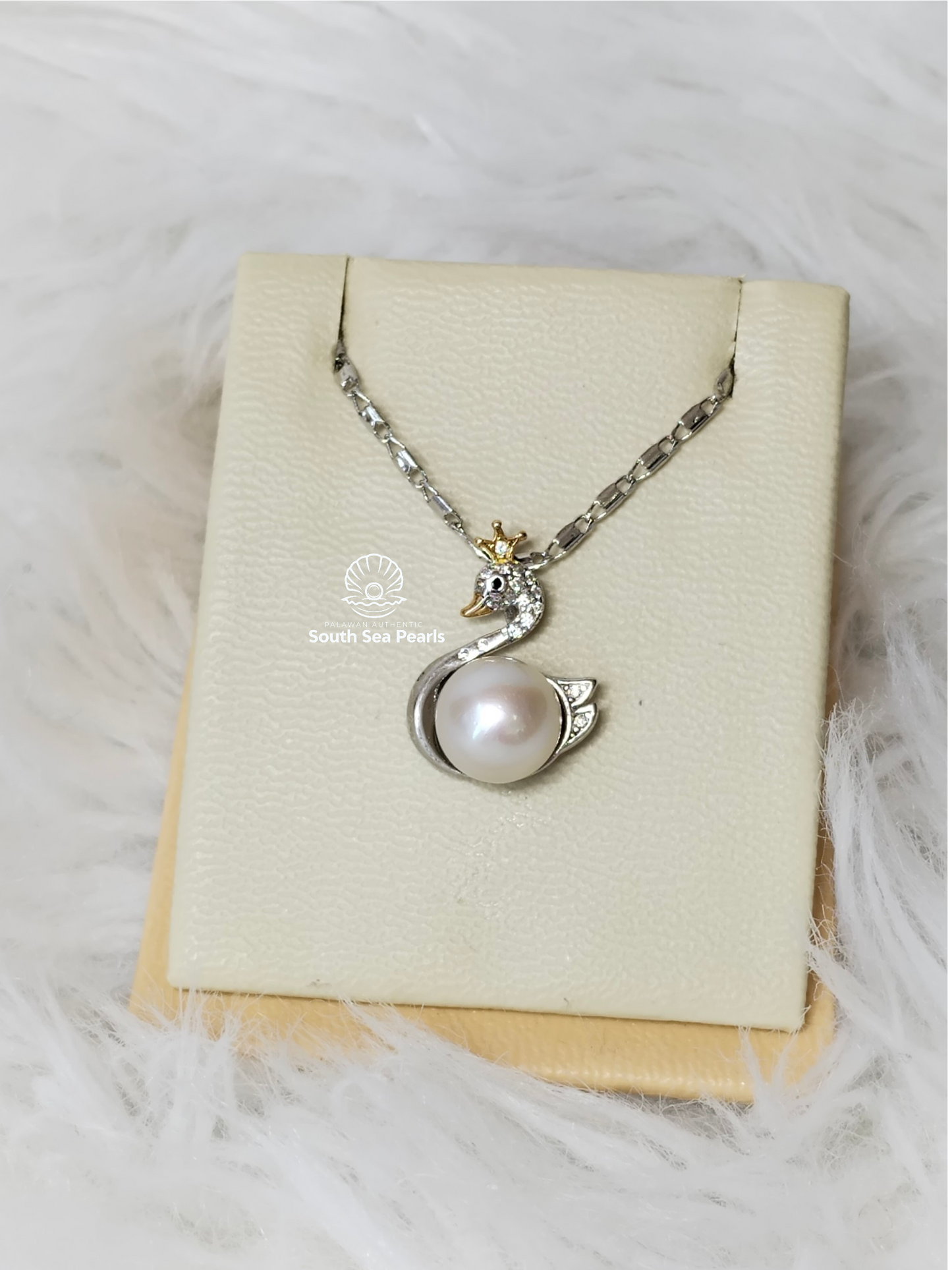 9mm Palawan Authentic White Color South Sea Pearl Pendant in 5 Micron Plated Settings
