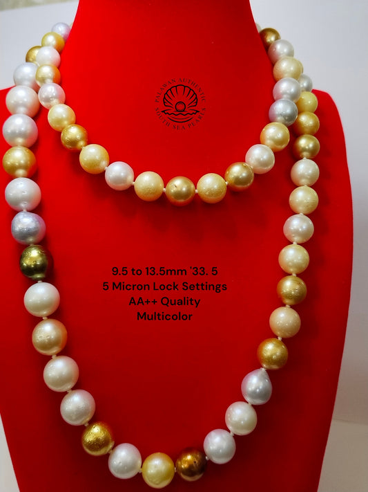 9.5 to 13.5mm Palawan Authentic Multicolor South Sea Pearl Choker in 5 Micron Lock Settings