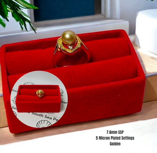 New Arrival! 7.6mm Authentic South Sea Pearls Ring in 5 Micron Plated Settings