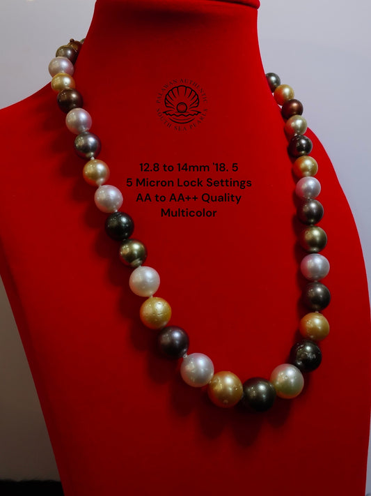 8.3 to 13.5mm Palawan Authentic Multicolor South Sea Pearl Choker in 5 Micron Lock Settings