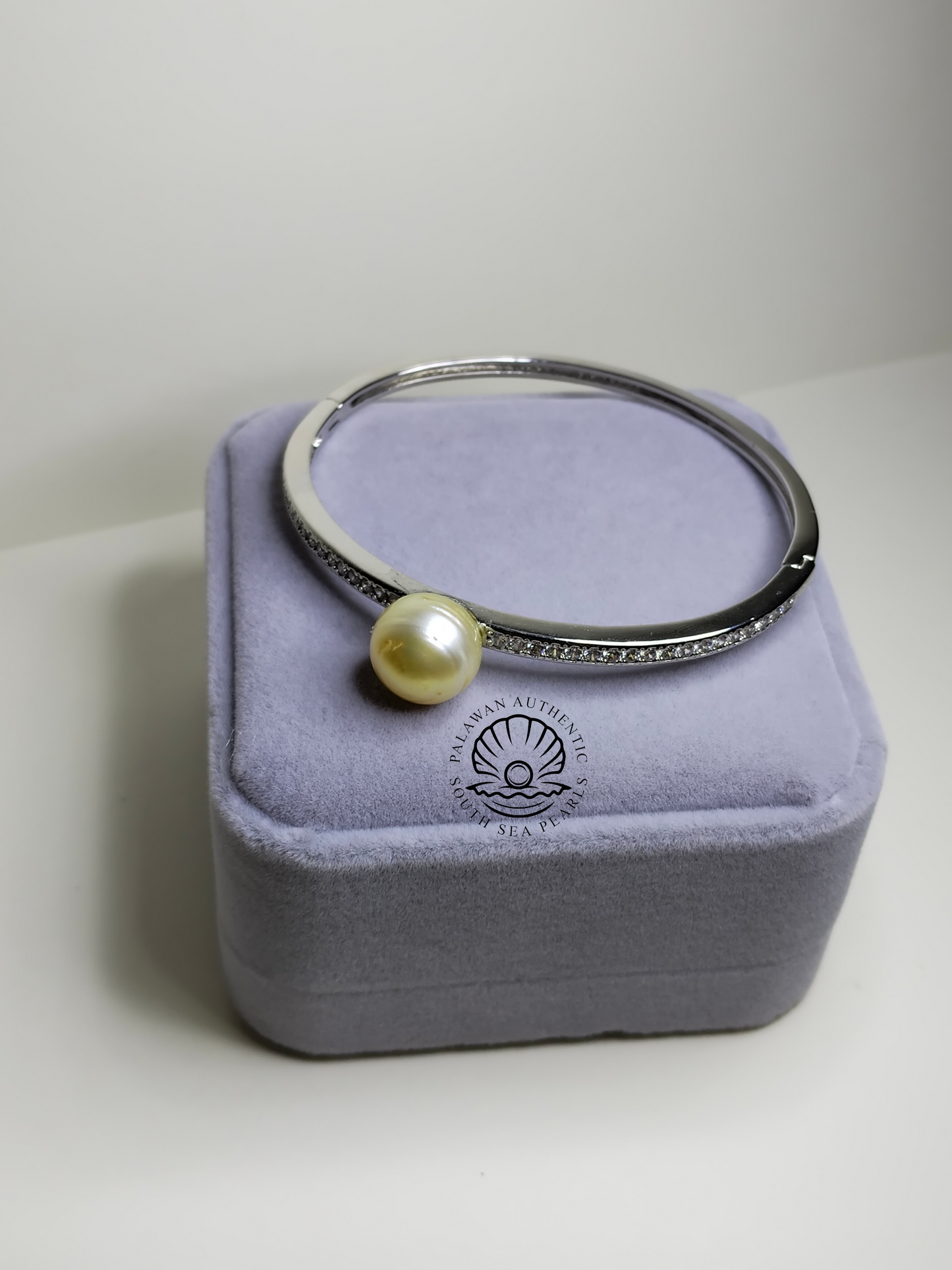 11.4mm Palawan Authentic Champagne Color South Sea Pearl Bangle in 5 Micron Plated Settings