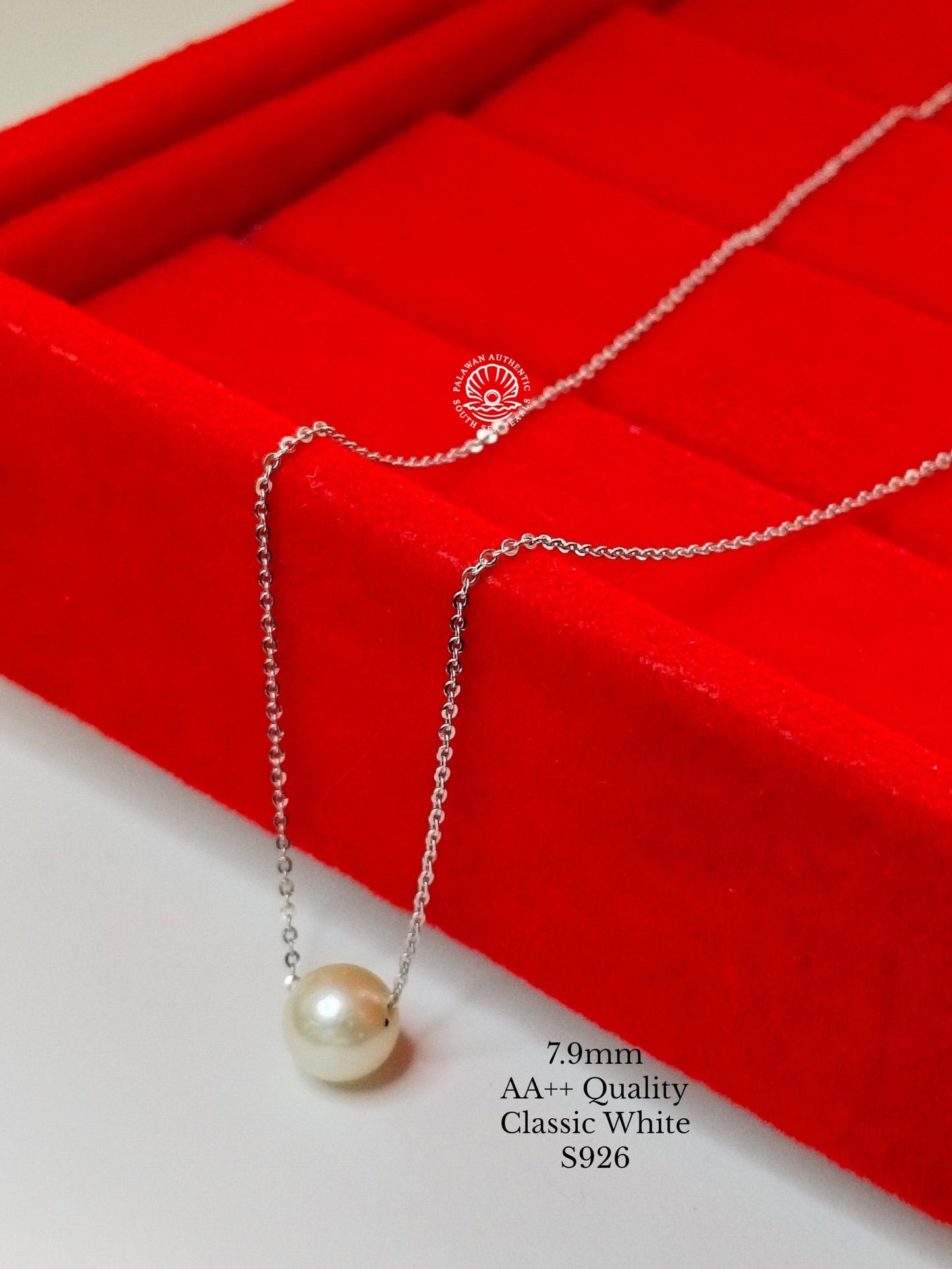 7.9mm Palawan Authentic Classic White Color South Sea Pearl Floating Necklace in S925