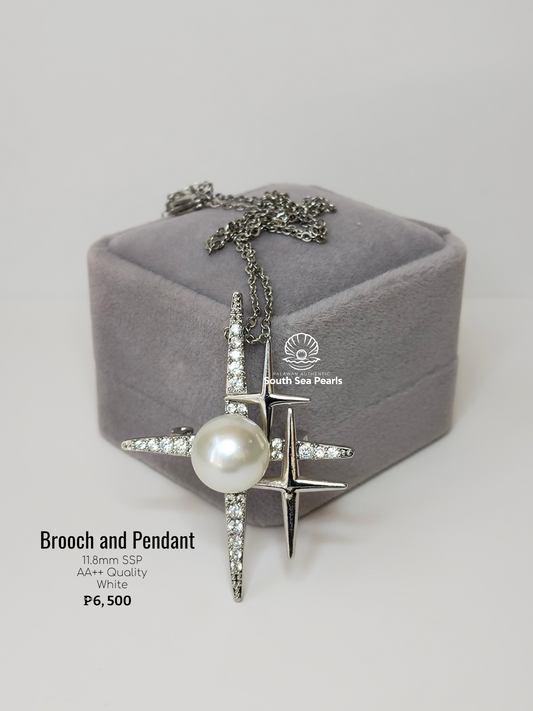 11.8mm Palawan Authentic White Color South Sea Pearl Brooch in 5 Micron Plated Settings