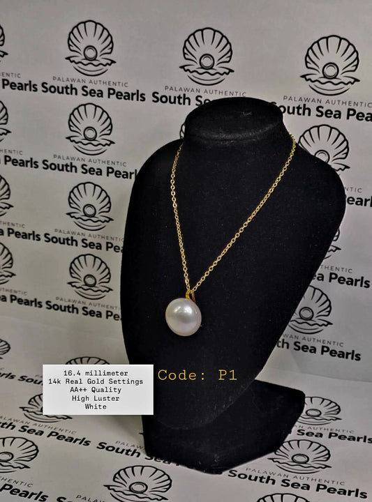 New Arrival! 16.4mm Authentic White South Sea Pearls Pendant in 14K Gold Settings
