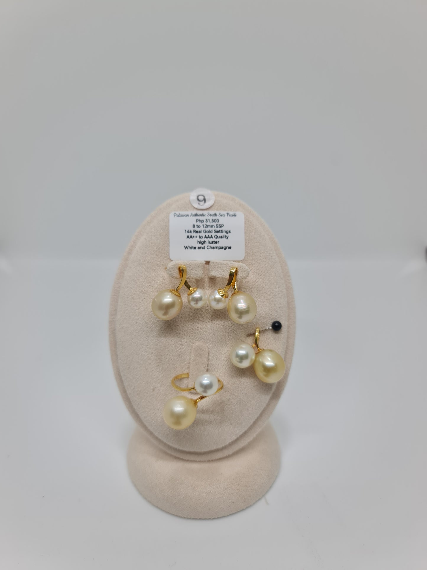 8mm to 12mm White & Champagne South Sea Pearls Set in 14K Gold