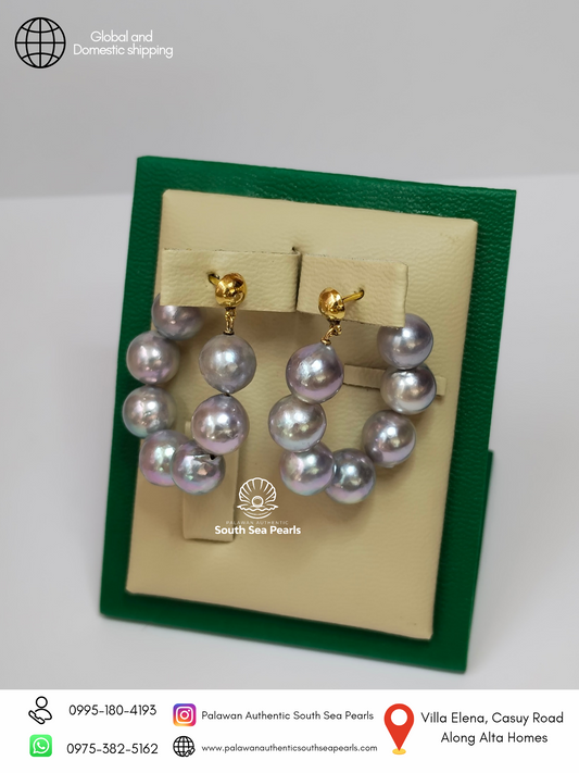 8mm to 8.4mm Palawan Authentic Silver Bluish Color South Sea Pearl Earrings in 14k Real Gold Settings