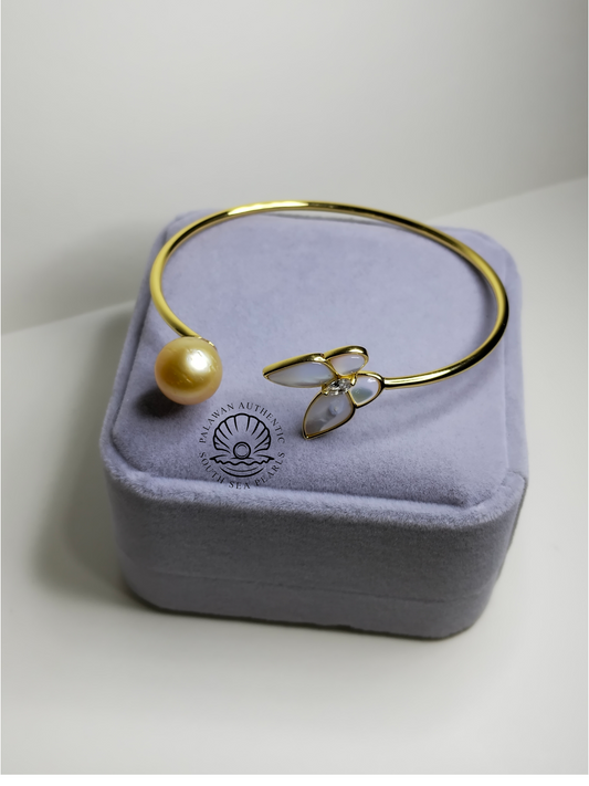 11.1mm Palawan Authentic Golden South Sea Pearl Bangle in 5 Micron Plated Settings