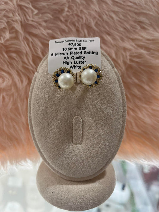 10.6mm Authentic White South Sea Pearl Set in 5 Micron Settings