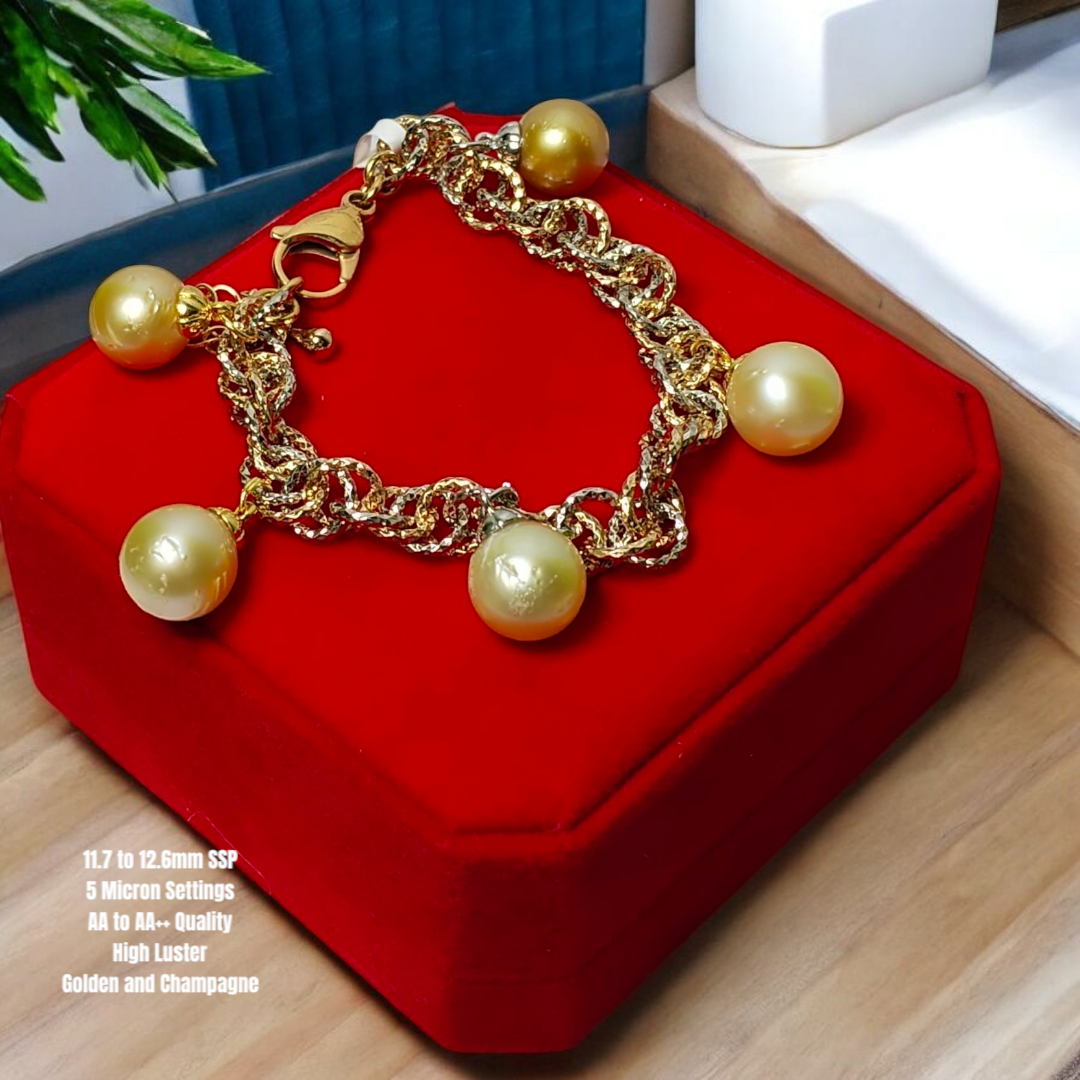 New Arrival! 11.7mm to 12.6mm Authentic Golden and Champagne South Sea Pearls Bracelets