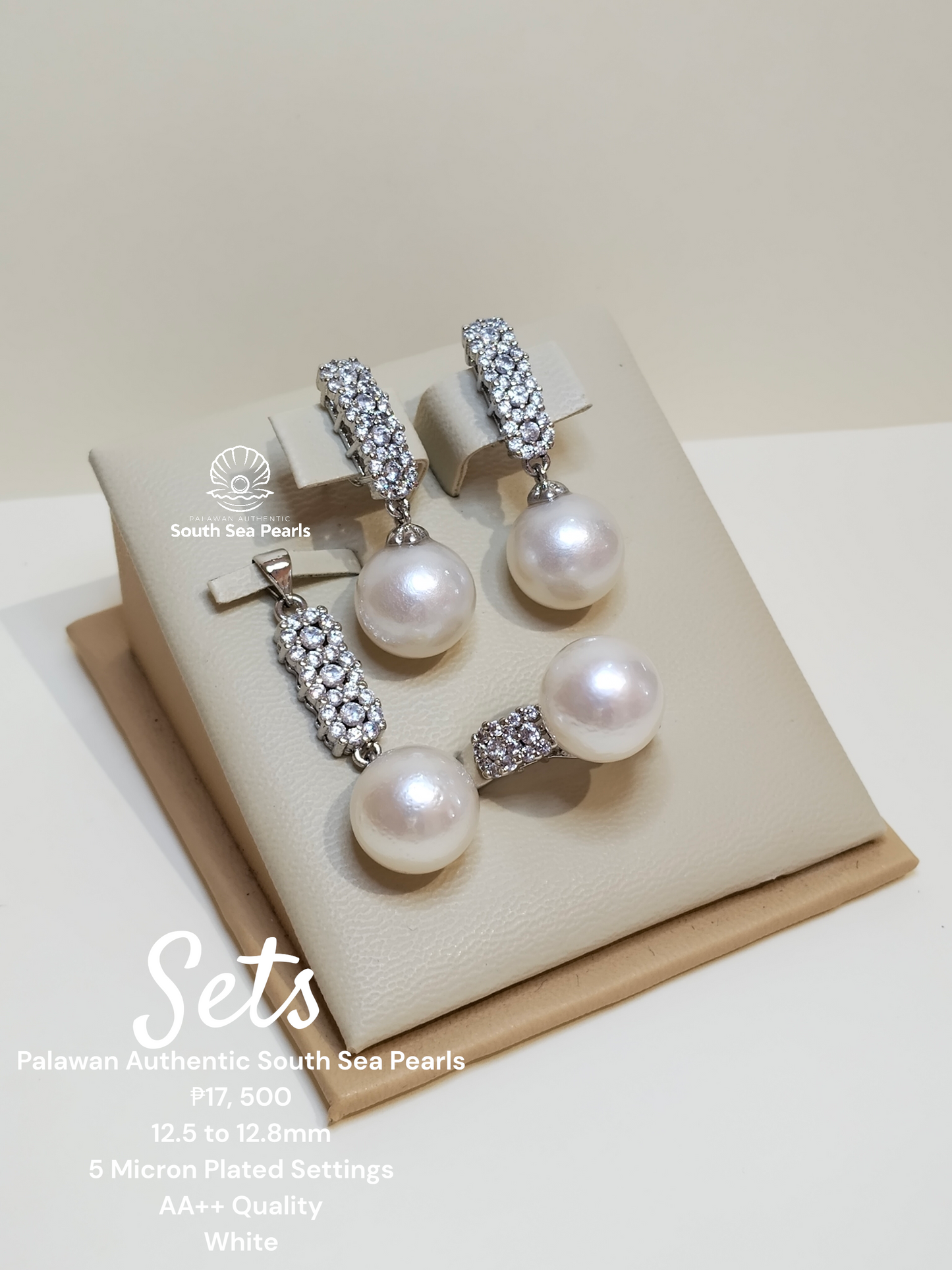 12.5 to 12.8mm Authentic White South Sea Pearl Set in 5 Micron Settings