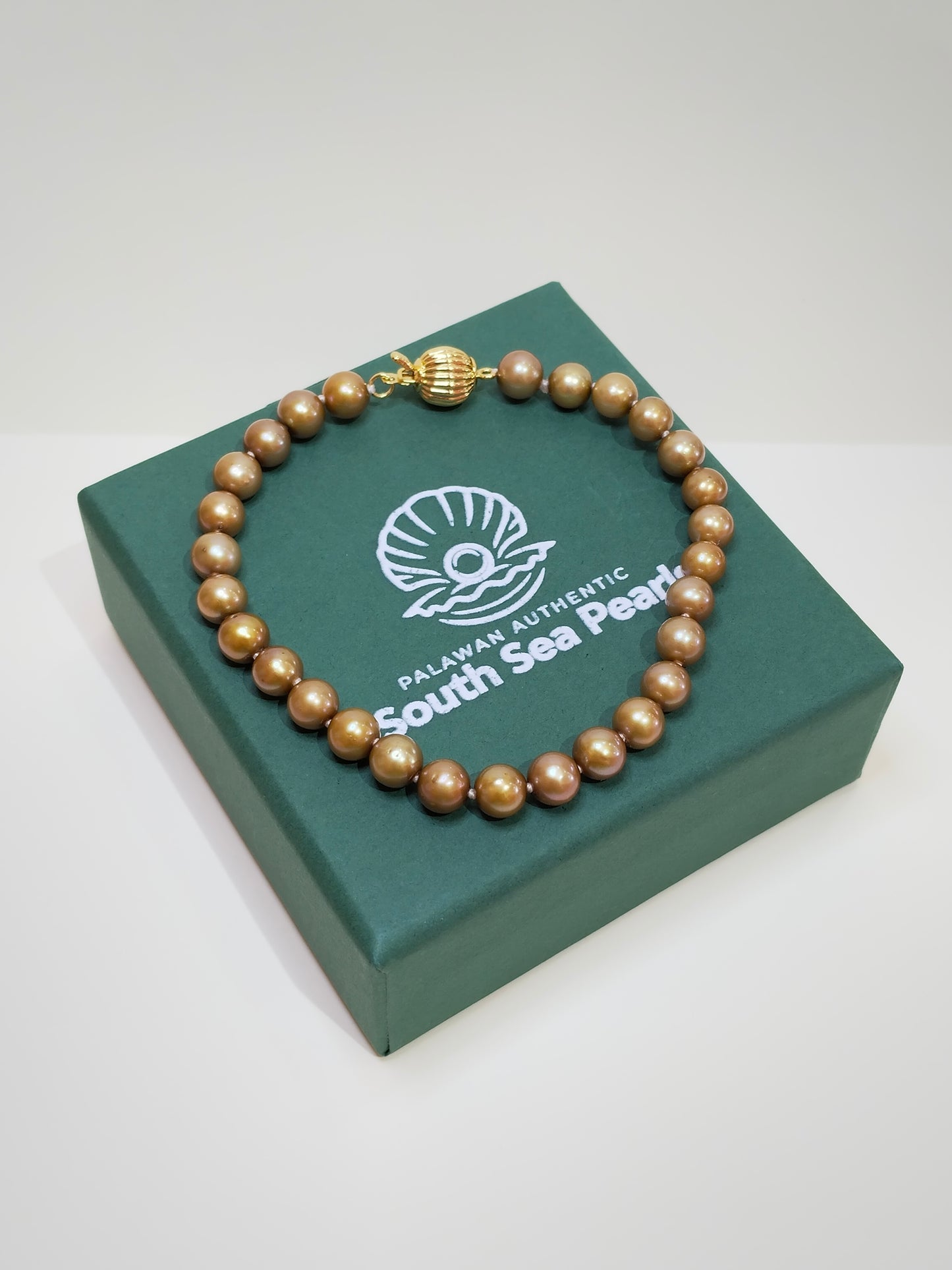 New Arrival! 6mm to 7mm Palawan Authentic Golden Brown South Sea Pearl Bracelet in 5 Micron Plated Settings