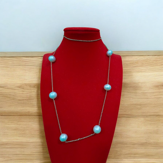 11.5mm to 13.5mm White South Sea Pearls Station Necklace in 10K Gold