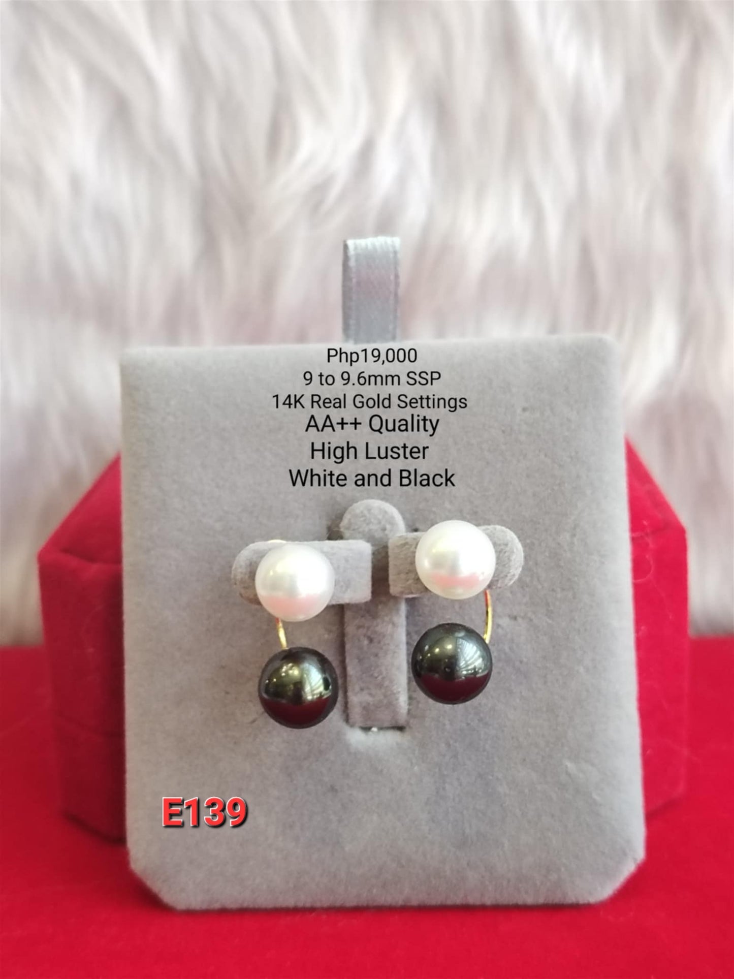 9mm to 9.6mm Authentic White & Black Tahitian South Sea Pearls Earrings in 14k Gold Settings