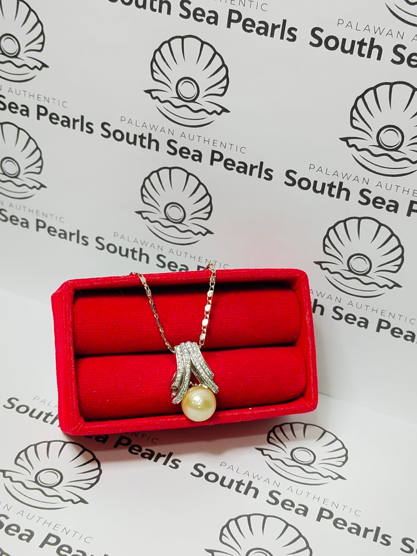 New Arrival! 9.7mm Authentic Champagne Color South Sea Pearls Pendant in 5 Micron Plated Settings