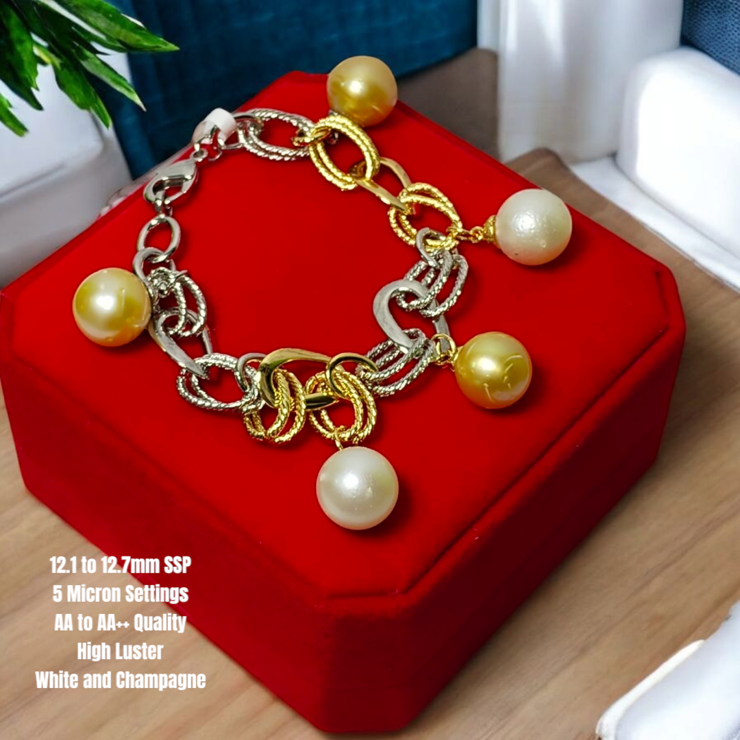New Arrival! 12.1mm to 12.7mm Authentic White and Champagne South Sea Pearls Bracelets
