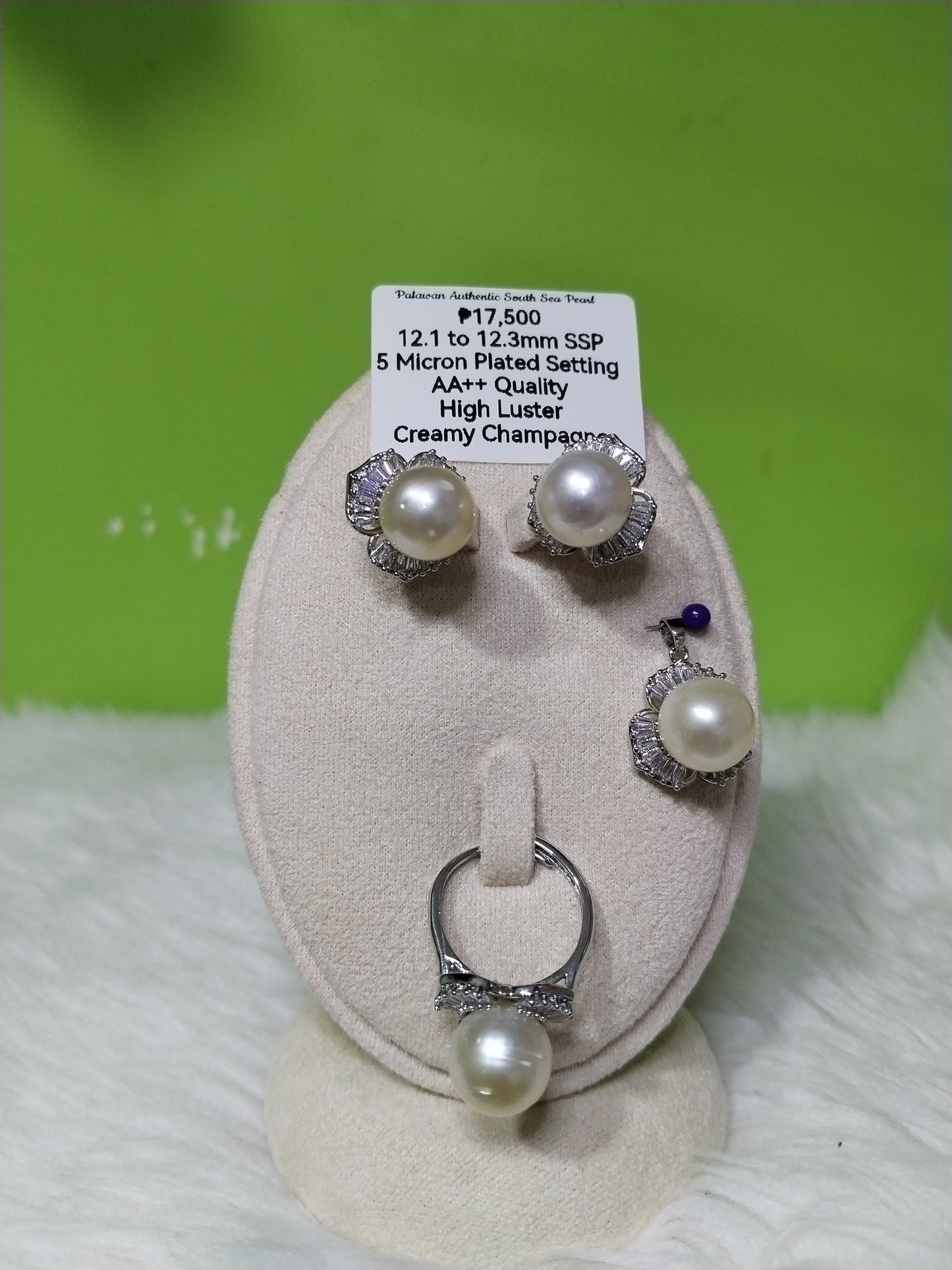 12.1 to 12.3mm Authentic Creamy Champagne Color South Sea Pearl Set in 5 Micron Settings