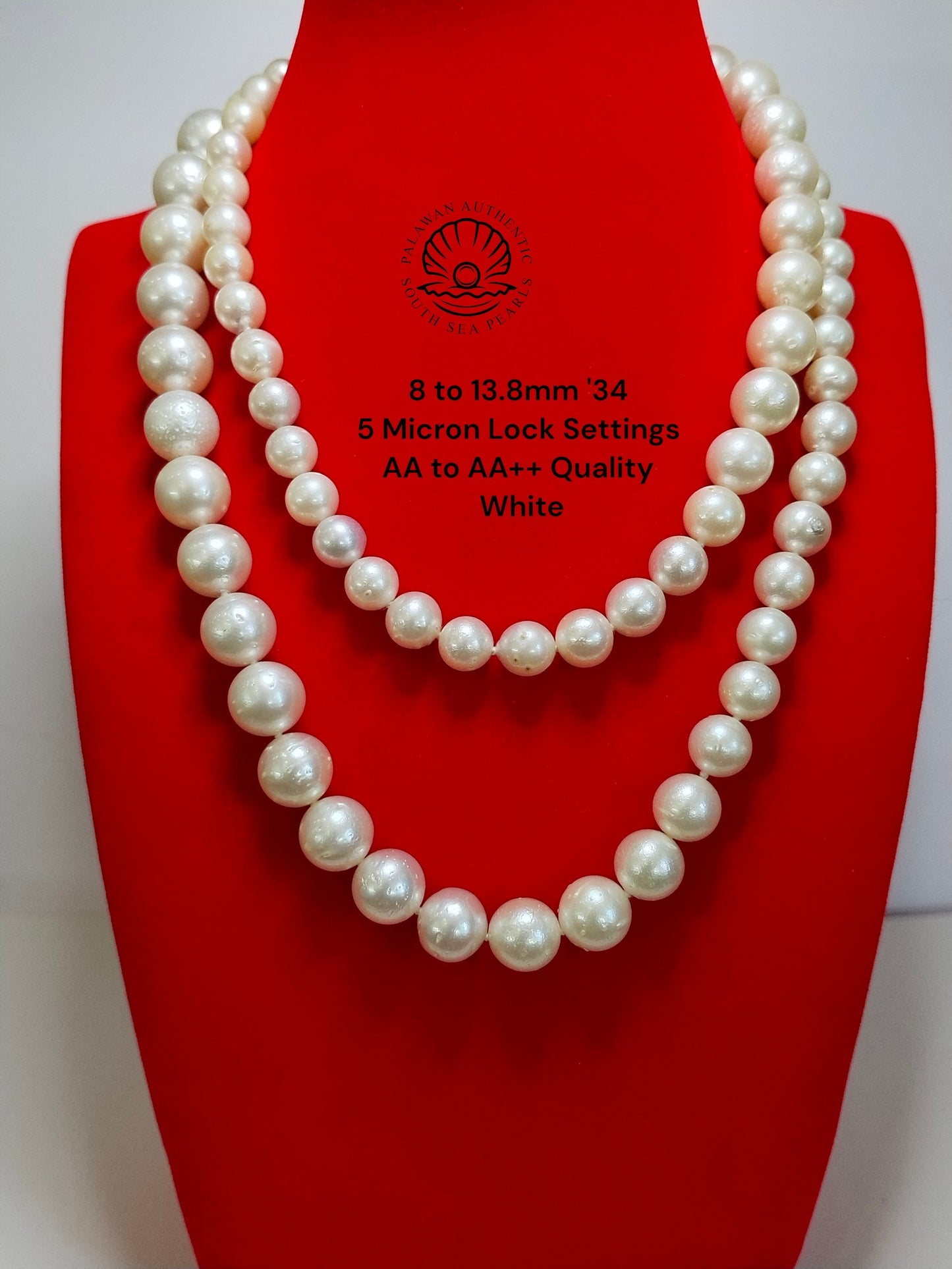 8 to 13.8mm Palawan Authentic White Color South Sea Pearl Choker in 5 Micron Lock Settings