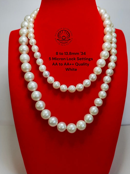 8 to 13.8mm Palawan Authentic White Color South Sea Pearl Choker in 5 Micron Lock Settings
