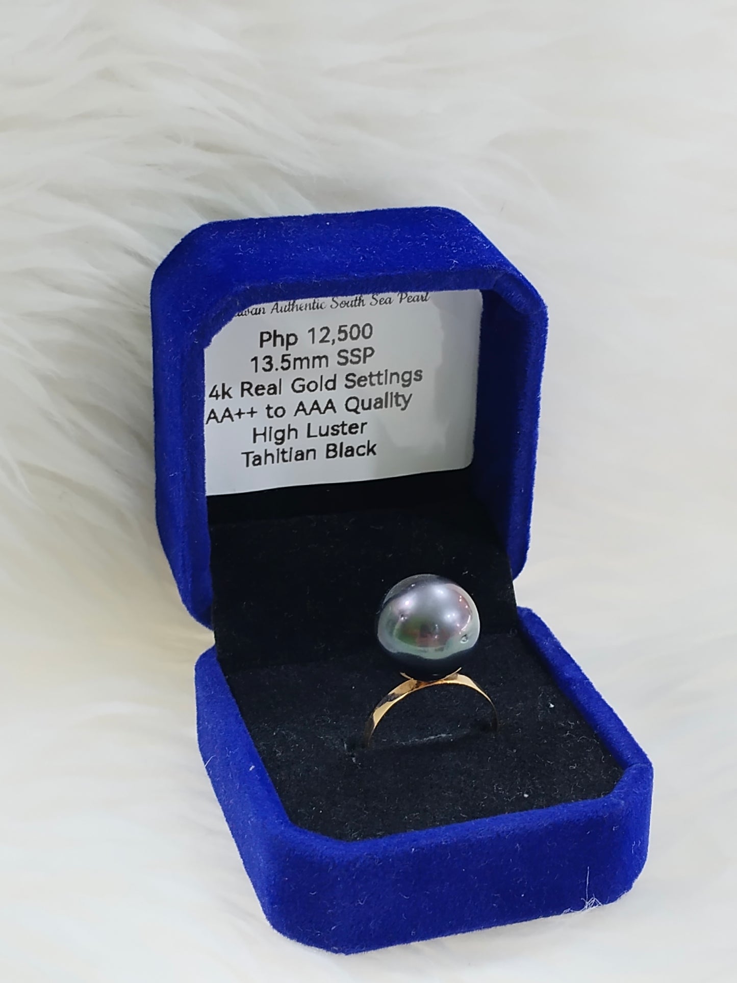 13.5mm Authentic Tahitian Black Color South Sea Pearl Rings in 14k Real Gold Settings