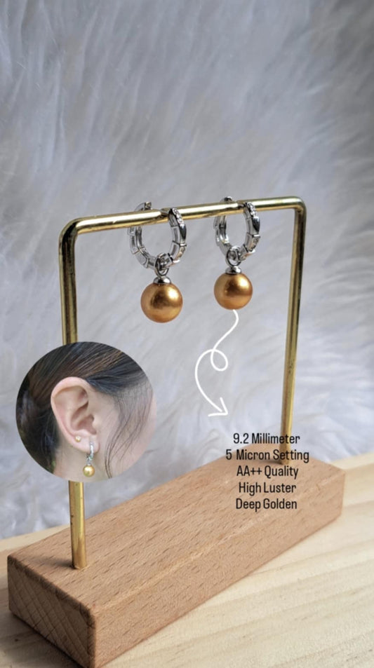 9.2mm Authentic South Sea Pearl Golden Color in 5 Micron Settings