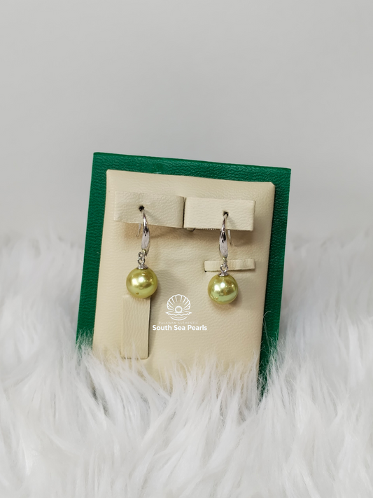 8.6mm to 8.8mm Palawan Authentic Avocado Green Color South Sea Pearls Earrings in S925 Settings
