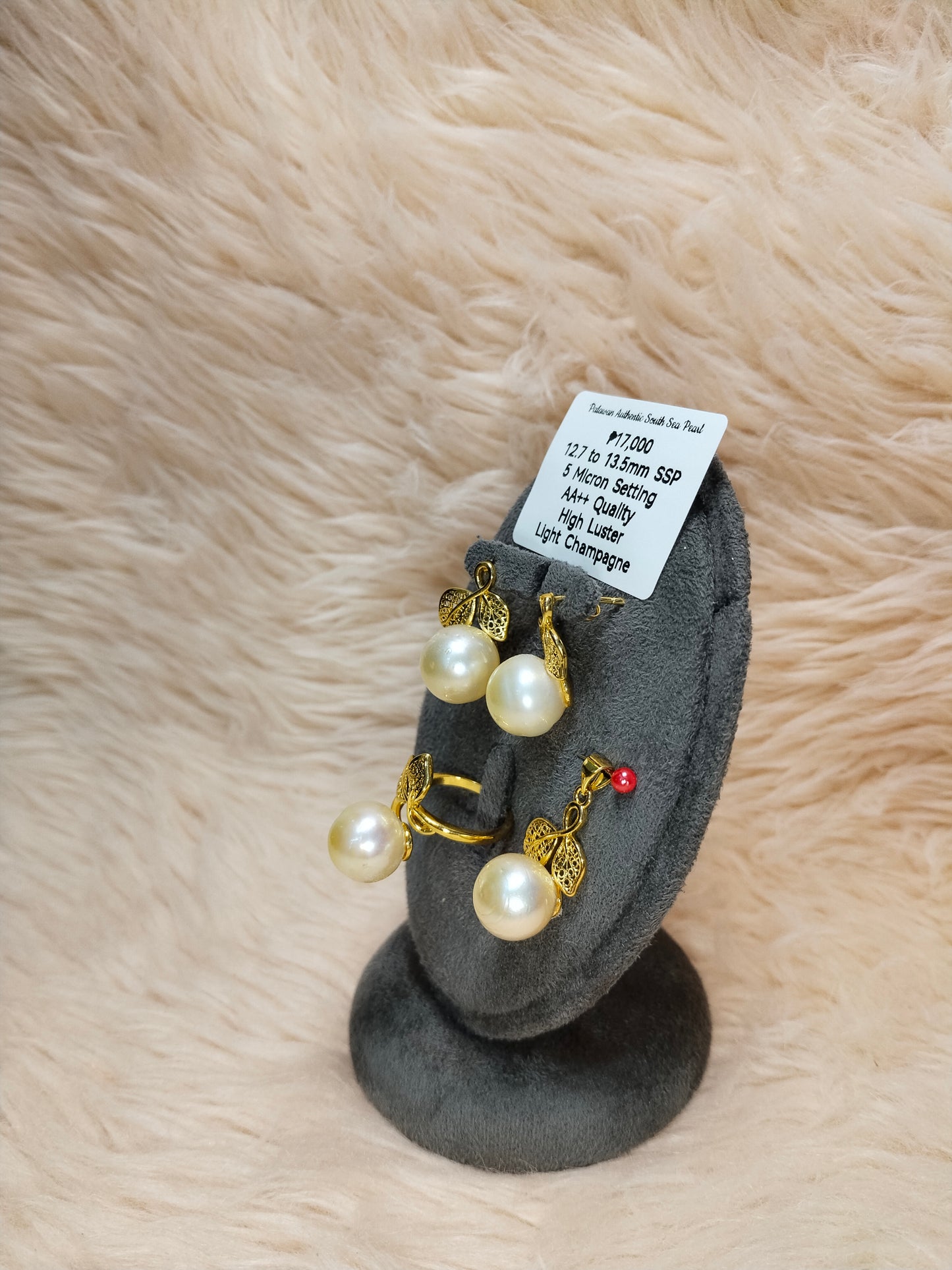 12.7 to 13.5mm Authentic Light Champagne Color South SEa Pearl Set in 5 Micron Settings