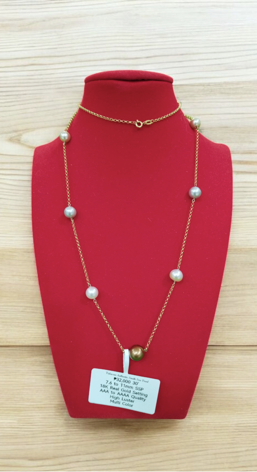 7.6mm to 11mm Multi Color South Sea Pearls Station Necklace in 18K Gold