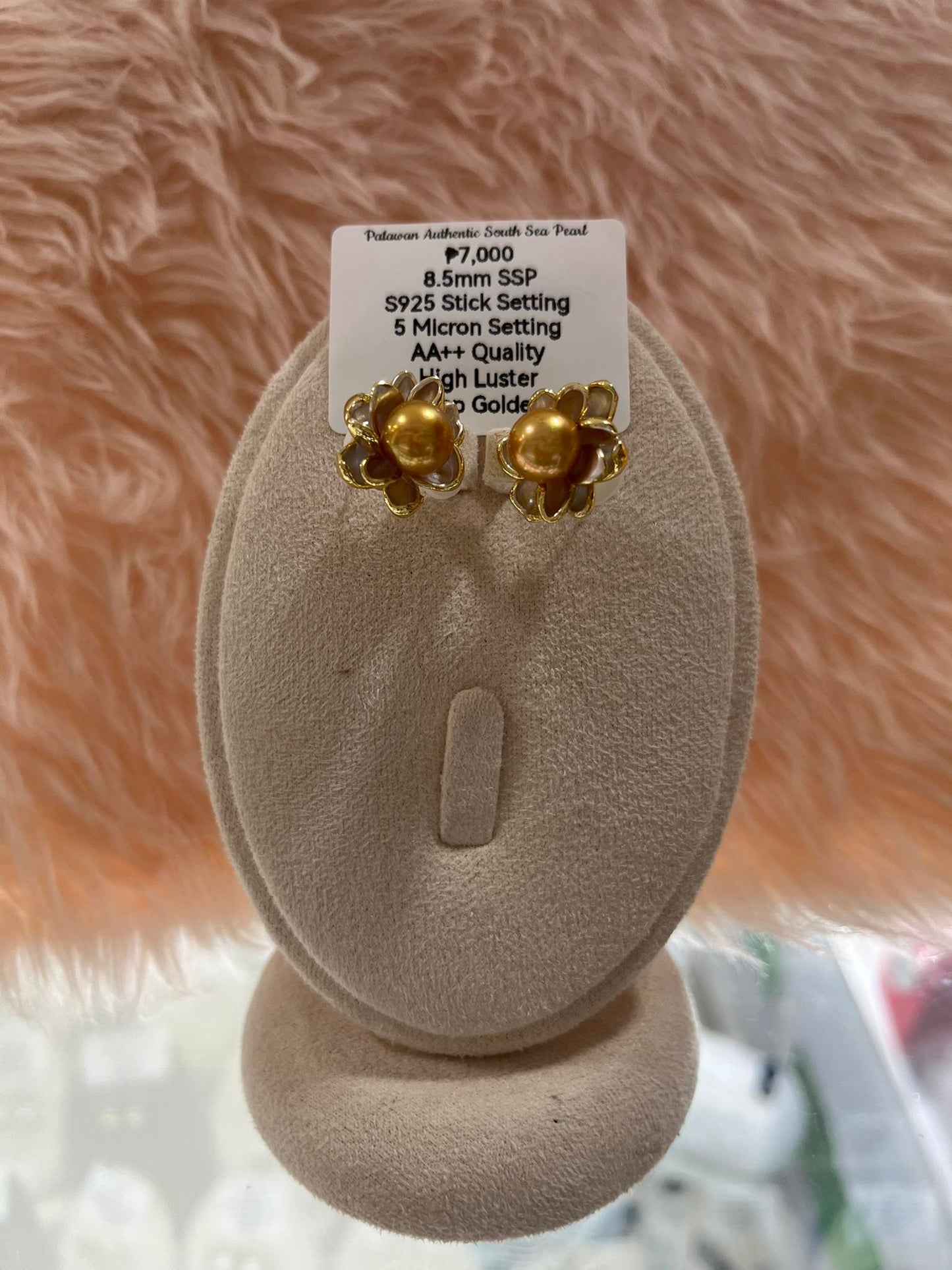 8.5mm Authentic Deep Golden Color South Sea Pearl Set in 5 Micron Settings