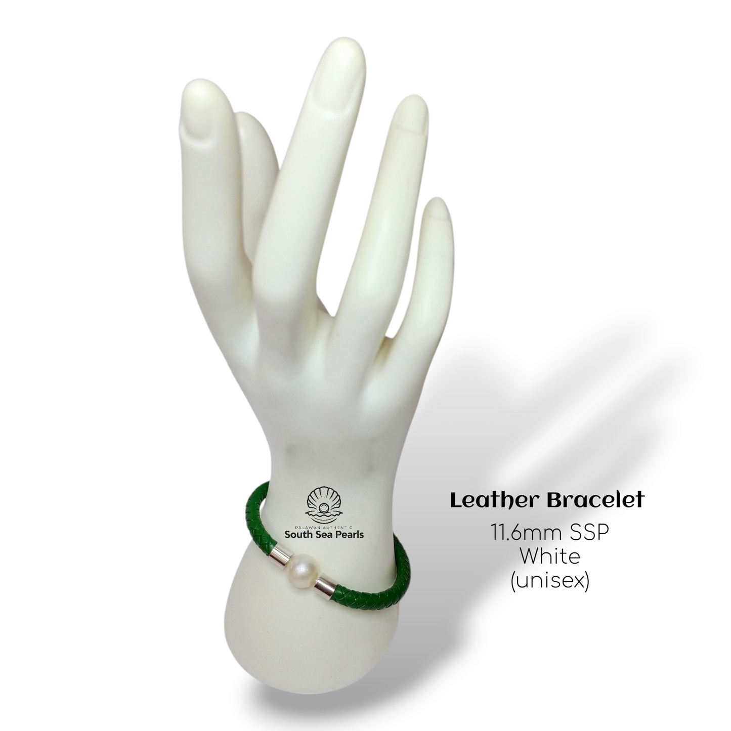 11.6mm Palawan Authentic White Color South Sea Pearl Bracelet in Leather Settings