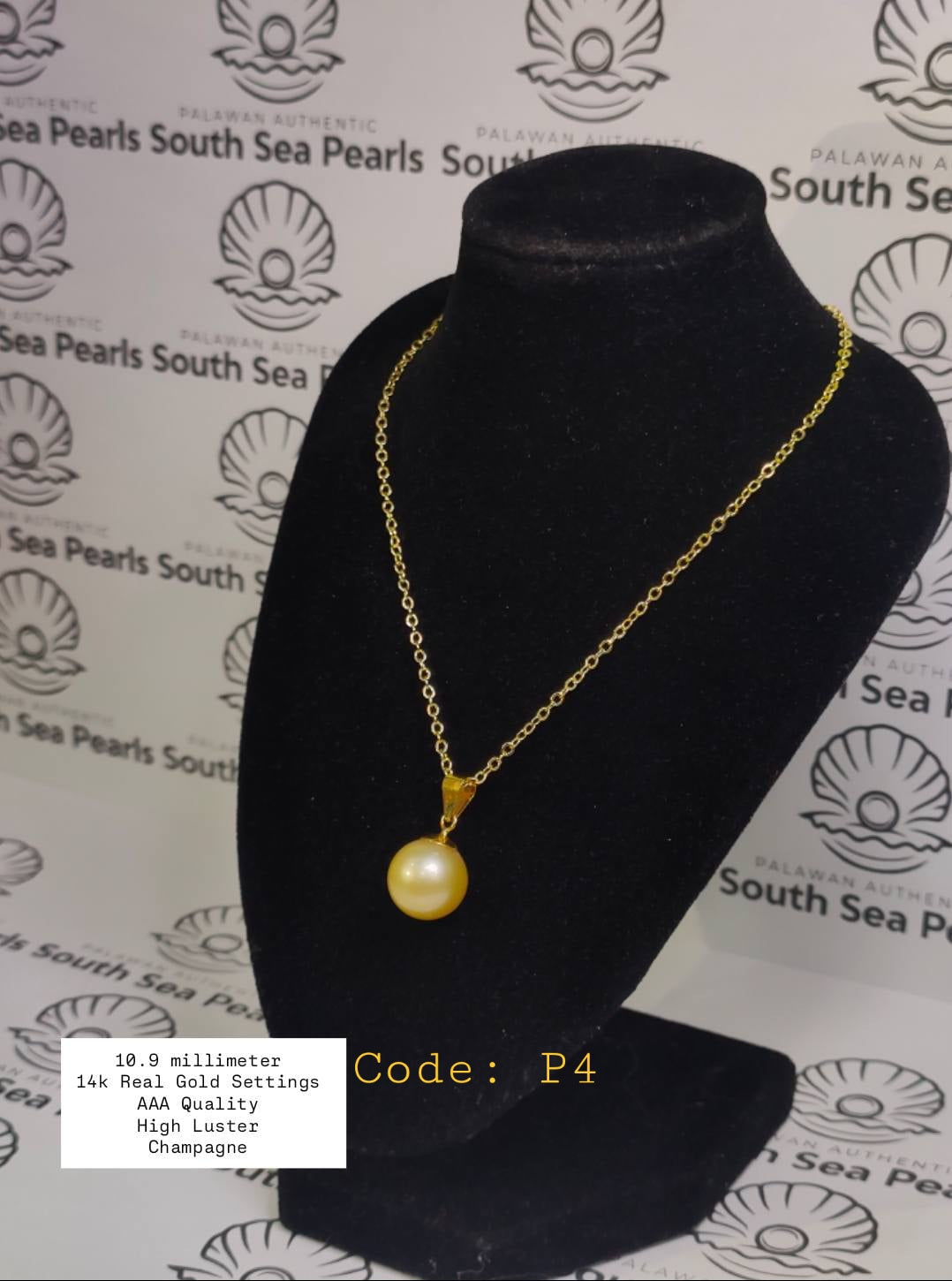 10.9mm Authentic Champagne Color South Sea Pearls Pendant in 14K Gold Settings