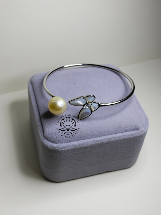 11.3mm Palawan Authentic Champagne Color South Sea Pearl Bangle in 5 Micron Plated Settings