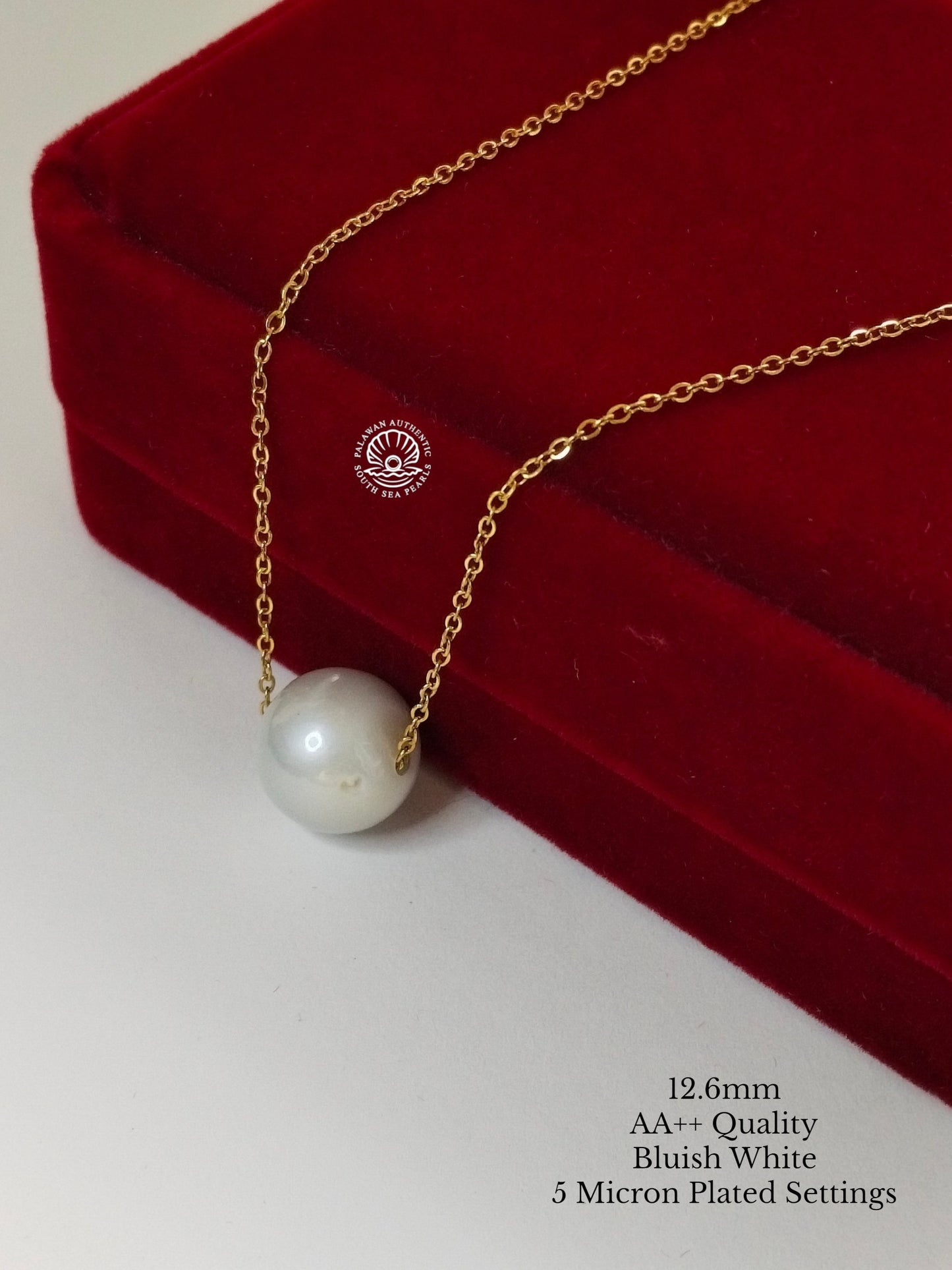 12.6mm Palawan Authentic Bluish White Color South Sea Pearl Floating Necklace in S925