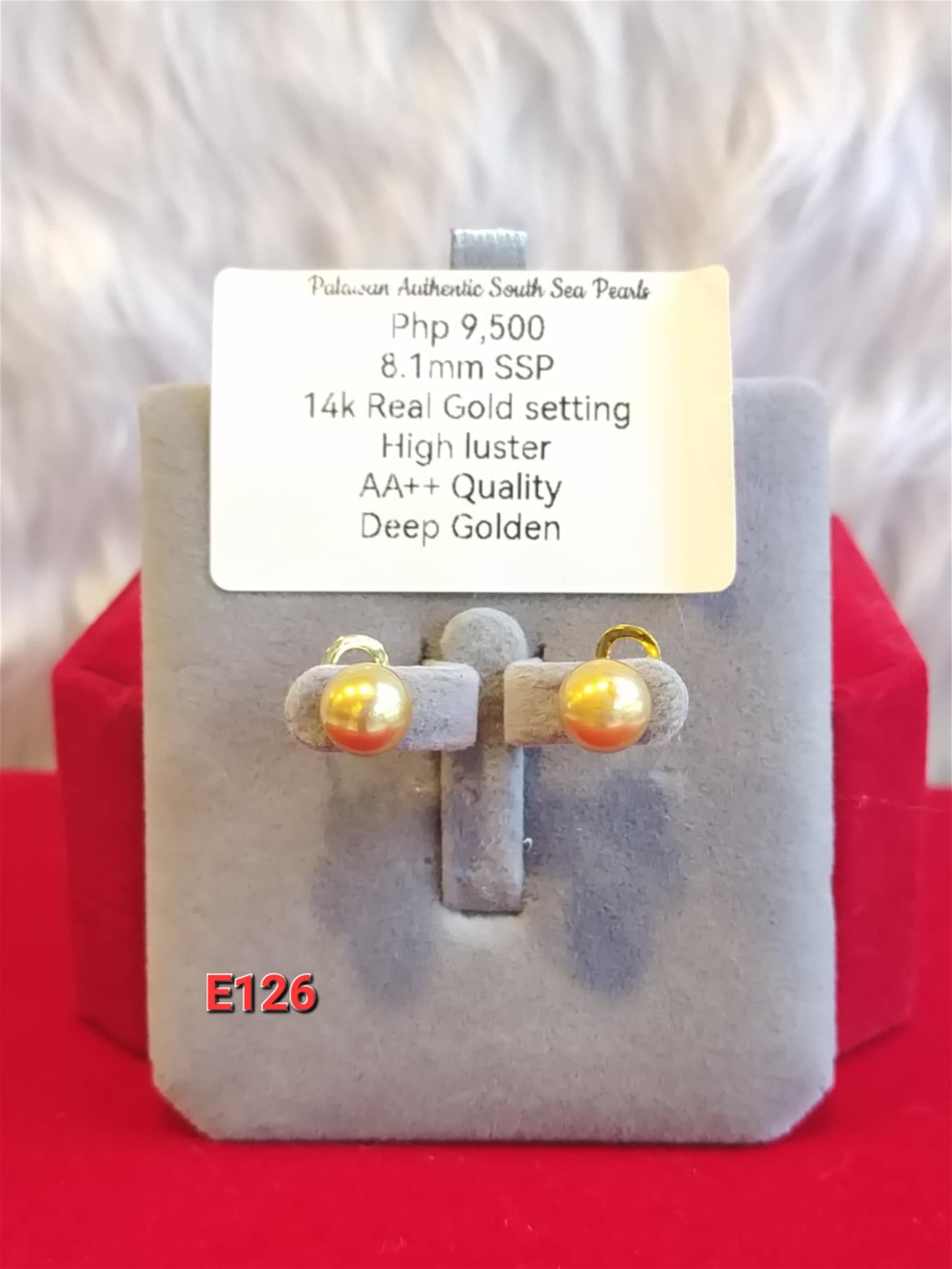 8.1mm Authentic Deep Golden South Sea Pearls Earrings in 14k Gold Settings