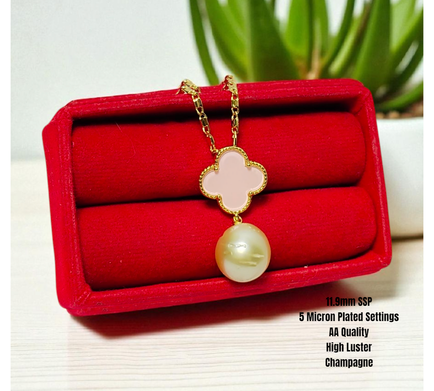 New Arrival! 11.9mm Authentic Champagne Color South Sea Pearls Pendant in 5 Micron Plated Settings