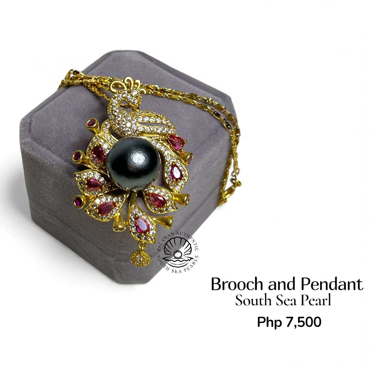 Palawan Authentic South Sea Pearl Brooch Pin in 5 Micron Plated Settings