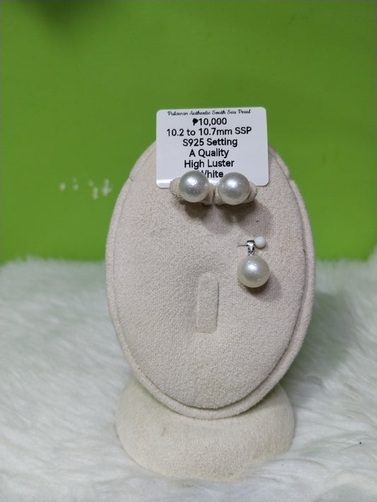 10.2mm to 10.7mm Authentic White South Sea Pearl Set in s925 Settings