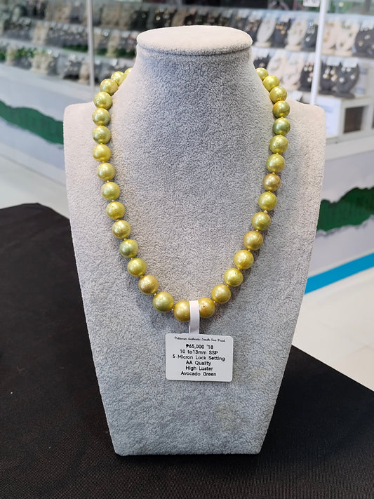 New Arrival! Authentic 10mm to 13mm Avocado Green Color South Sea Pearls Choker Necklaces