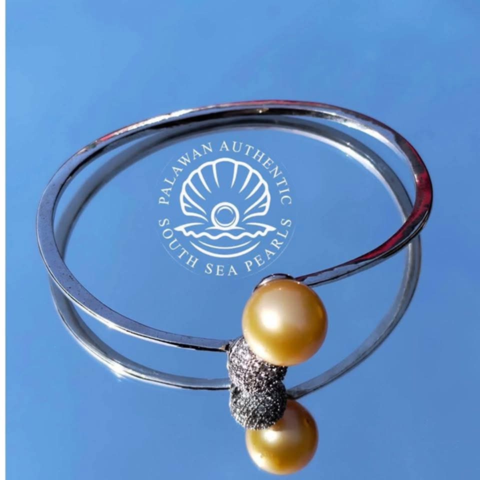 12.5mm Palawan Authentic Champagne Color South Sea Pearl Bangle in 5 Micron Plated Settings
