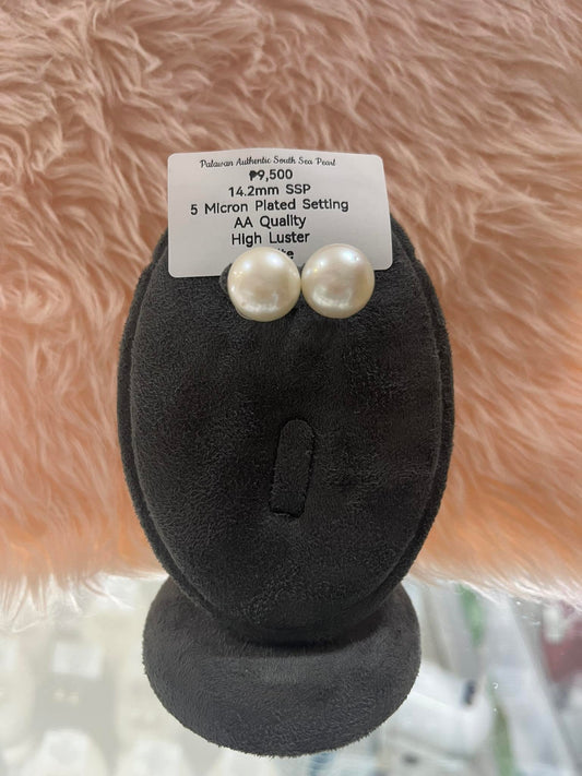 14.2mm Authentic White South Sea Pearls Set in 5 Micron Settings