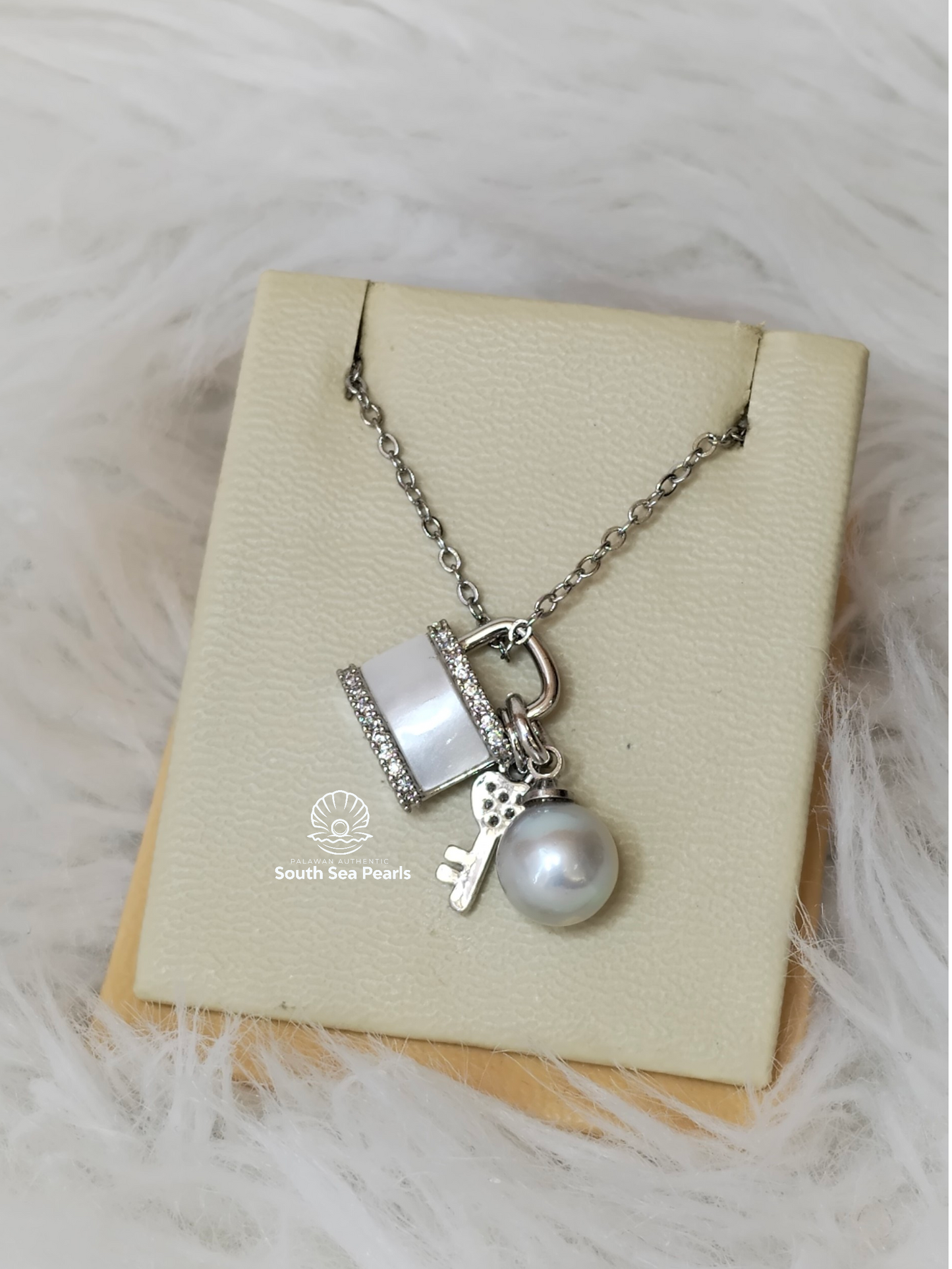 8.5mm Palawan Authentic Bluish Color South Sea Pearl Pendant in 5 Micron Plated Settings
