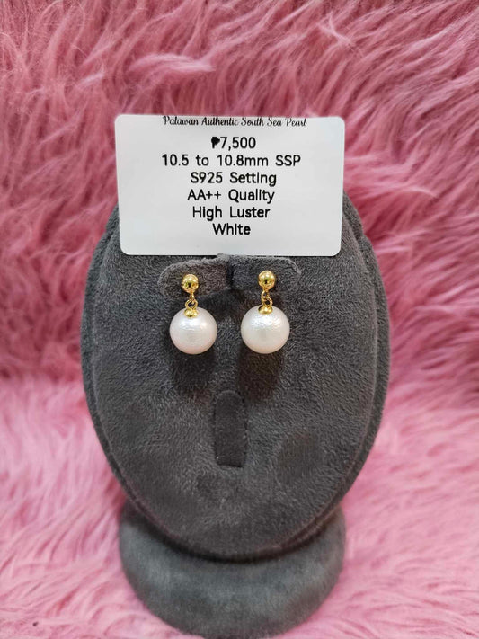 10.5 to 10.8mm Authentic White South Sea Pearl Set in 5 Micron Settings